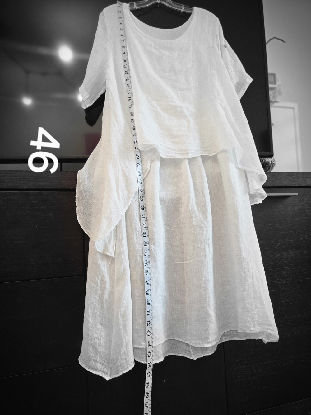BOHO White Linen Midi Dress with Layered Tunic - Women US L - Picture 8 of 9